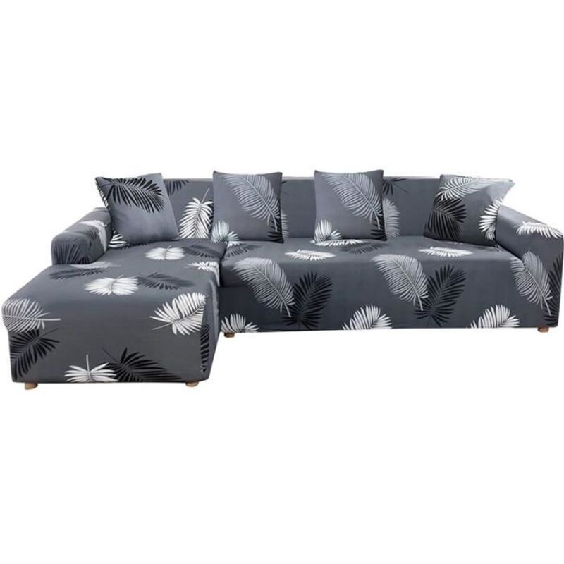 Housse de canapé - FOLAYA - Housse d'angle - Gris Noir - Extensible - 2/3 places