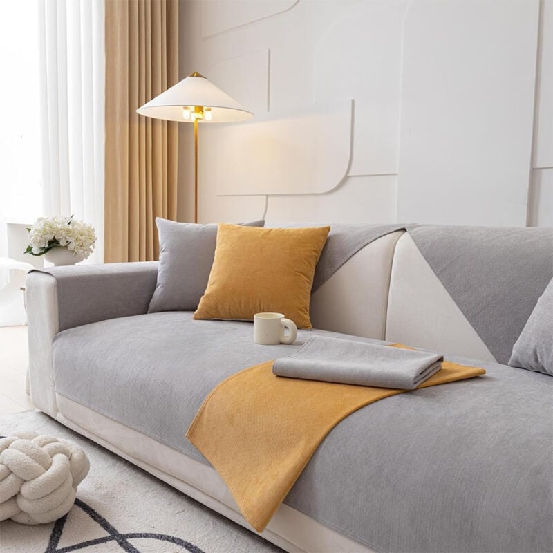 Housse de canapé 1/2/3/4 Places, Protège Canapé Antidérapant Housse canapé Imperméable pour Domestiques Animaux Enfants - Gris clair 70x70cm