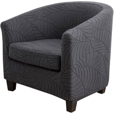 Housse De Canapé Jacquard Feuille, Housse De Protection Pour Fauteuil De Club - Très Extensible - Amovible Et Lavable - Gris Foncé
