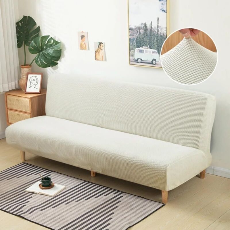 Housse de canapé-lit extensible pour futon 2/3 places amovible et anti-poussière en tissu polaire doux (Beige pour lit 120155 cm)