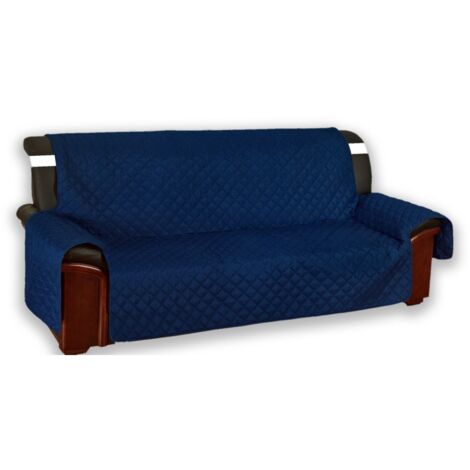 Housse de canapé matelassée Vivy Blue - Protecteur de canapé avec accoudoirs - Polyester lavable, antidérapant 3 PLACES, siège cm. 170