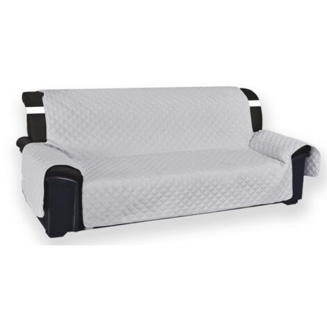 Housse de canapé matelassée Vivy Pearl Grey - Protecteur de canapé avec accoudoirs - Polyester lavable, antidérapant 3 PLACES, siège cm. 170