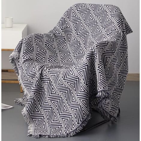 Housse de canapé noire et blanche 90 x 180cm - Protection de meubles - Décoration - Housse de canapé en tricot de coton à franges - Idée cadeau - Une pièce