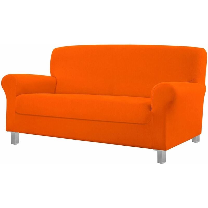 Emmevi Mv S.p.a. - Housse de canapé Résistant aux taches Élastiqué Imperméable Protégez Sofa De couleur unie Orange - 2 Places