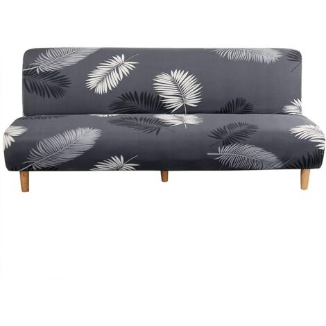 Housse de canapé sans accoudoirs à motif feuilles, protection universelle antidérapante et extensible pour canapés pliants 3 places, 160-190 cm