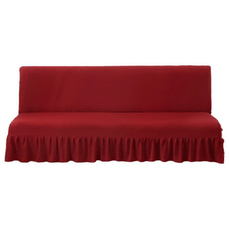 Housse de canapé unie à ourlet volanté, sans accoudoirs, 1 à 3 places, rouge, hauteur 190-220 cm