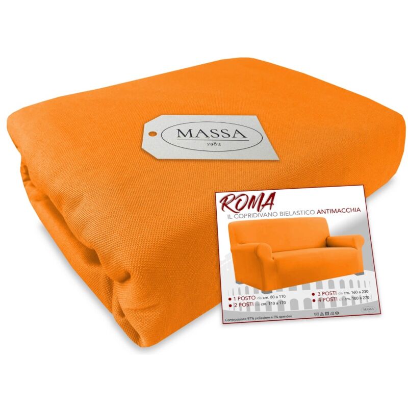 Housse de canapé universelle élastiquée et résistante aux taches ROMA ORANGE 2 PLACES de cm. 110 à 170