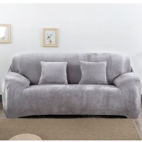 Housse de Canapé Velours 2 Places 145-185cm Élastique Spandex Revêtement de Canapé Épais Gris