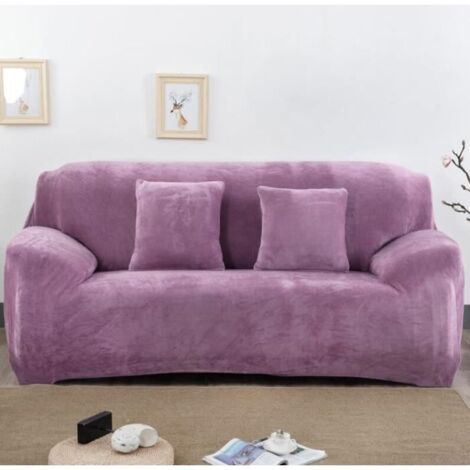 Housse de Canapé Velours 2 Places 145-185cm Élastique Spandex Revêtement de Canapé Épais Violet