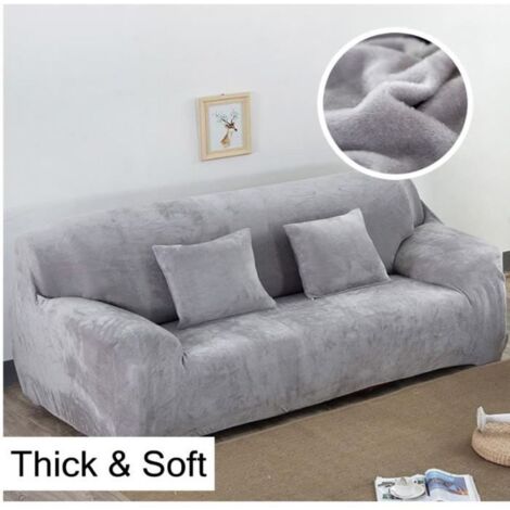 Housse de Canapé Velours 2Places 145-185cm Élastique Spandex Revêtement de Canapé Épais Gris