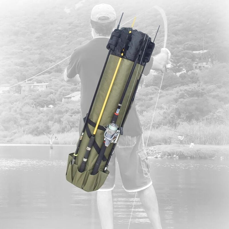 Ensoleille - Housse de canne à pêche organisateur de toile sac de transport de canne à pêche de voyage sac à outils