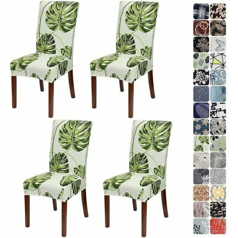 Housse de Chaise Extensible 4 Pièces,Housse de Chaise Salle à Manger,Facile à Installer et Nettoyer,Couverture de Chaise pour Cuisine Hôtel Décor de