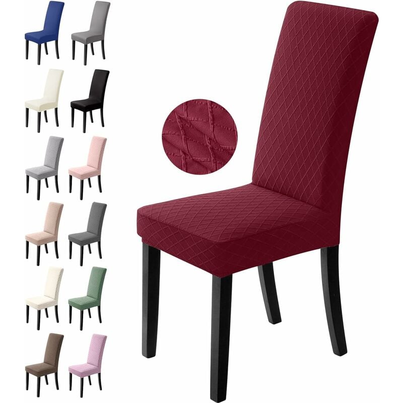 Housse de Chaise, 4 Pièces Housses de Chaise, Salle à Manger Extensible Couverture de Chaise, Universel Lavable Amovible Slipcover (Bordeaux)