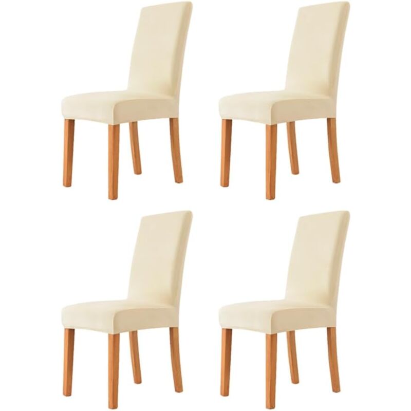 Gabrielle - Housse de Chaise 4 pièces in Velours Extensible,Housse Chaise Salle à Manger Universel Cuisine Salon Extrêmement Doux Confortable(Beige)