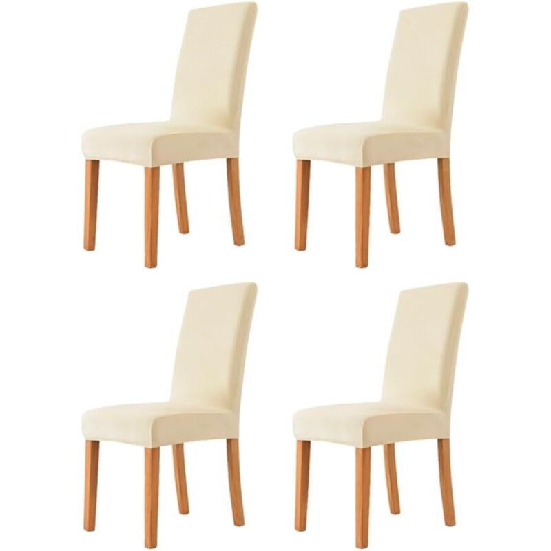 Housse de Chaise 4 pièces in Velours Extensible,Housse Chaise Salle à Manger Universel Cuisine Salon Extrêmement Doux Confortable(Beige)