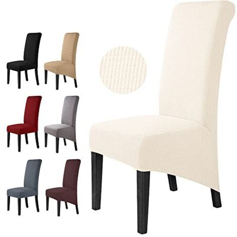 Housse de Chaise 4 Pièces Salle à Manger Jacquard Extensible XL Amovible Lavable Couverture de Chaise Universelle Protection de Chaise pour Mariage,Cuisine, Banquet-Grande (4Pièces, Crème Blanche)-XL