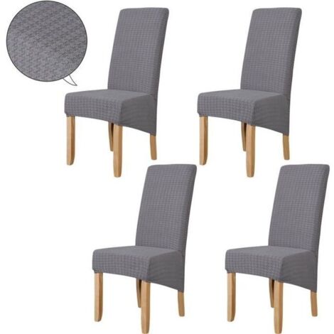 Housse de chaise - 4Pcs - Gris - Haute Dossier - Lavable - Synthétique