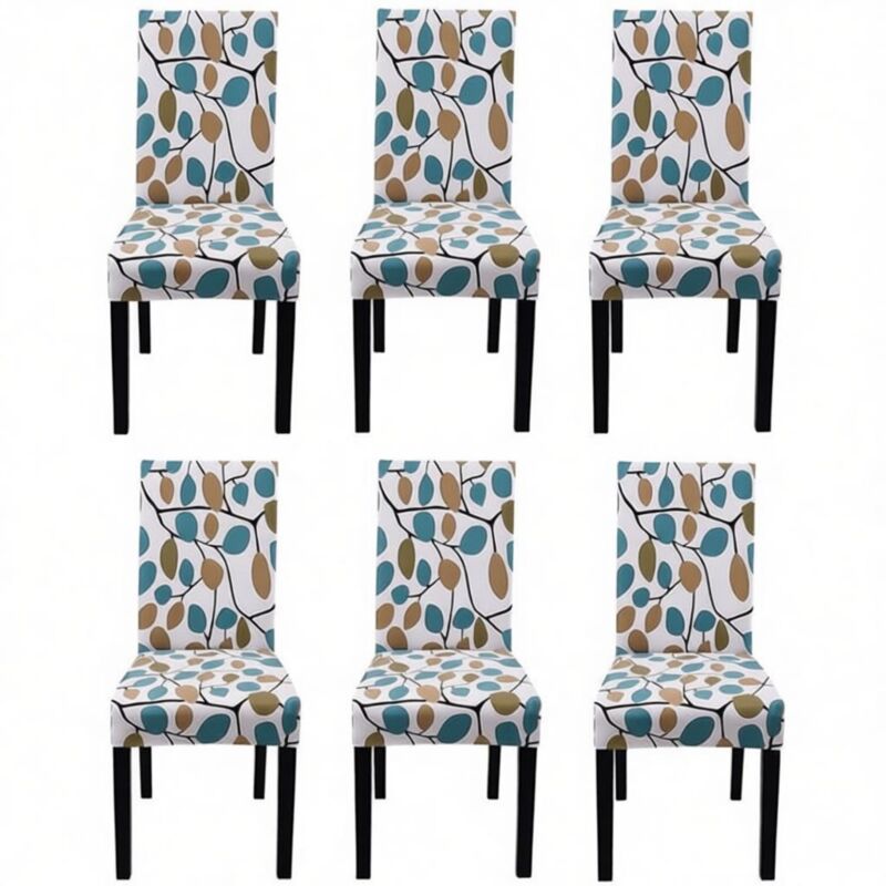 L&h-cfcahl - 6 Pieces Housse de Chaise Extensible Noir Blanche Gris Motif Feuilles colorées, pour Mariage, Noel, Restaurant, Hôtel, Conférence,