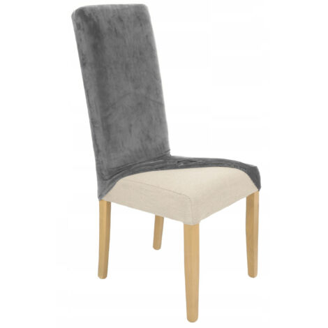 Housse de chaise à dossier haut en velours élastique gris [21A3]