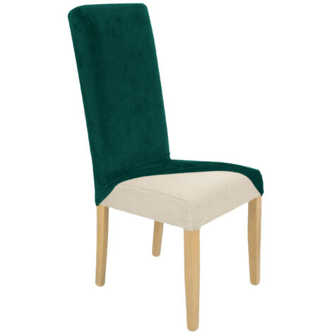 HOUSSE DE CHAISE À DOSSIER HAUT VELOURS ÉLASTIQUE VERT BOUTEILLE [21A5]