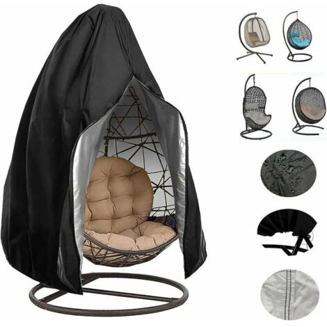 Housse de chaise à œufs suspendue de jardin, imperméable, 231 × 200cm, noire