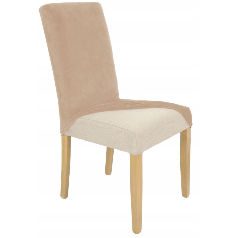 Housse De Chaise Beige Cappuccino En Velours Élastique [21wz]