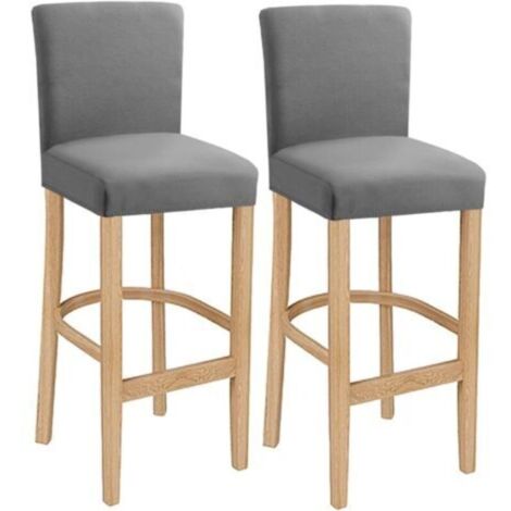Housse de chaise de bar lavable extensible – Polyester gris clair – Lot de 2 pièces – S'adapte aux tabourets avec dossier