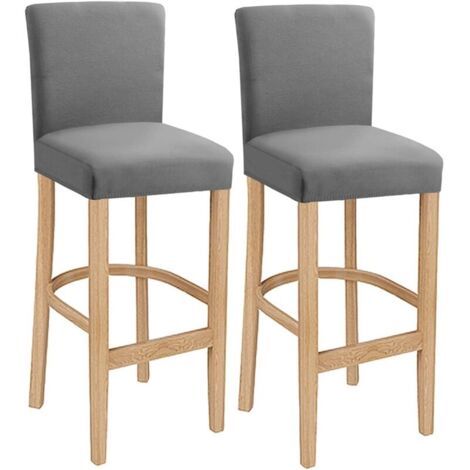 Housse de chaise de bar lavable extensible – Polyester gris clair – Lot de 2 pièces – S'adapte aux tabourets avec dossier