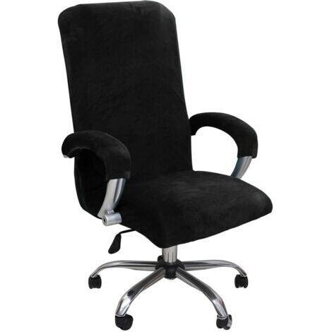 Housse de Chaise de Bureau avec Accoudoir Peluche Velours Couleur Unie,Housse pour Chaise Tissu élastique Amovible et Résistante pour Fauteuil de Bureau Rotatif Chaise,Noir(XL)