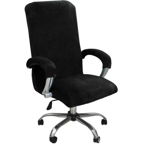 Housse de Chaise de Bureau avec Accoudoir Peluche Velours Couleur Unie,Housse pour Chaise Tissu élastique Amovible et Résistante pour Fauteuil de Bureau Rotatif Chaise,Noir(XL)