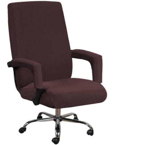 Housse de chaise de bureau avec accoudoirs 1 pièce en lycra jacquard antidérapant souple et extensible lavable en machine, Polyester, braun, Taille XL