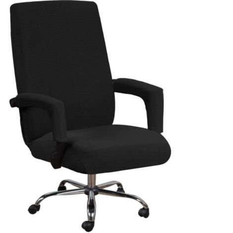 Housse De Chaise De Bureau Avec Accoudoirs En Lycra Jacquard Antidérapant Souple Et Extensible Lavable En Machine, Polyester, (Grand, Noir)