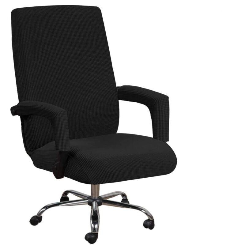 AIDUCHO Housse De Chaise De Bureau Avec Accoudoirs En Lycra Jacquard Antidérapant Souple Et Extensible Lavable En Machine, Polyester, (Grand, Noir)