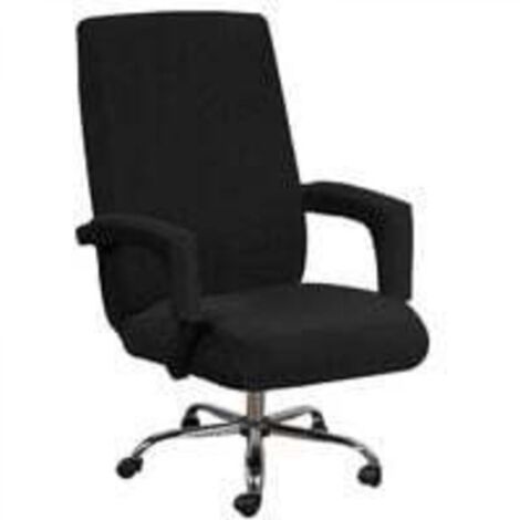 Housse de chaise de bureau avec accoudoirs, Lycra Jacquard, antidérapante, douce, extensible, lavable en machine, polyester (grande taille, noir)