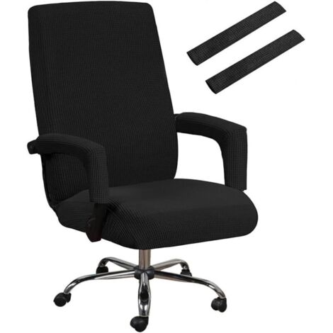Housse de chaise de bureau pour l'assise,Housses de chaise élastiques avec accoudoir,Housses de chaise élastiques lavables,Set (X Large, Noir)