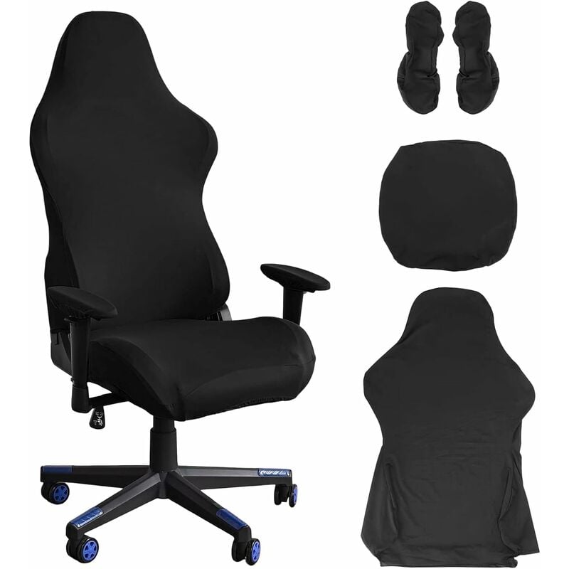 Serbia - Housse de chaise de gaming - Housse de chaise de bureau - Noir - Extensible - Pour chaise de jeu d'ordinateur, style racing - Noir