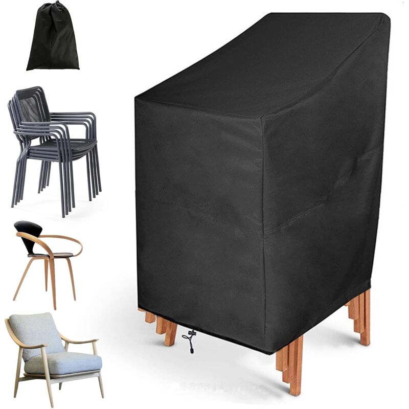 Housse de Chaise de Jardin 210D Oxford Housse de Protection de Chaise Empilable, Housse de Chaise Exterieur Imperméable avec Cordon de Serrage
