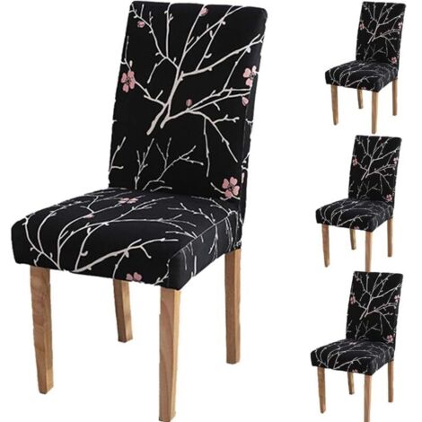 Housse de Chaise Décor 4 pièces Housse de Chaise Stretch-Housse Couverture de Chaise de matériau Spandex avec Bande élastique pour Un Ajustement Universel, très Facile à Nettoyer et Durable