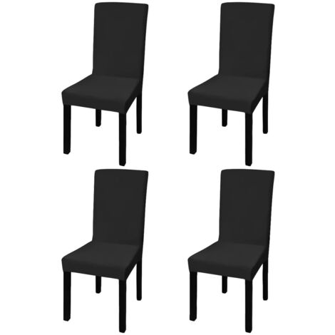 Housse de chaise droite extensible 4 pcs noir, ASAF22364 DESIGN IN