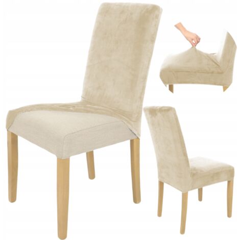 Housse de chaise élastique en velours cachemire beige [10W-BKA]