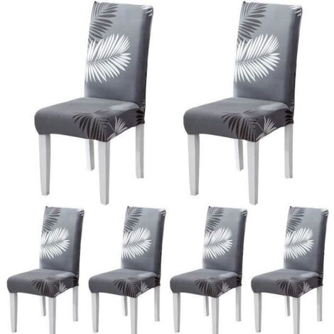 Housse de Chaise Élastique Extensible Chaise Décor Salle à Manger Maison Hôtel Mariage Réunion (Feuille de Palmier ,6)Gris