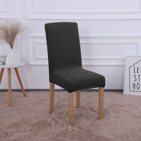 Housse de chaise en peluche épaisse noire à motif jacquard en relief