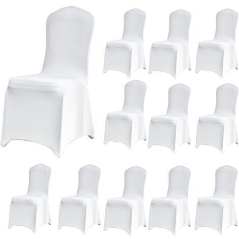 Housse de Chaise Extensible 12 Pièces, Universel Amovible Lavable Durable pour Salle à Manger Maison Hôtel Restaurant Bureau Fete Banquet Cuisine Decoration Mariage Blanc Pur(hors chaises)