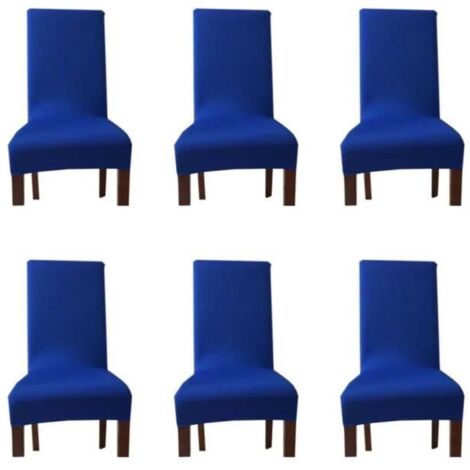 Housse de Chaise Extensible 6 Pcs Couverture de Chaise Mariage Décoration Salle à Manger Moderne avec Bande Élastique Bleu Foncé