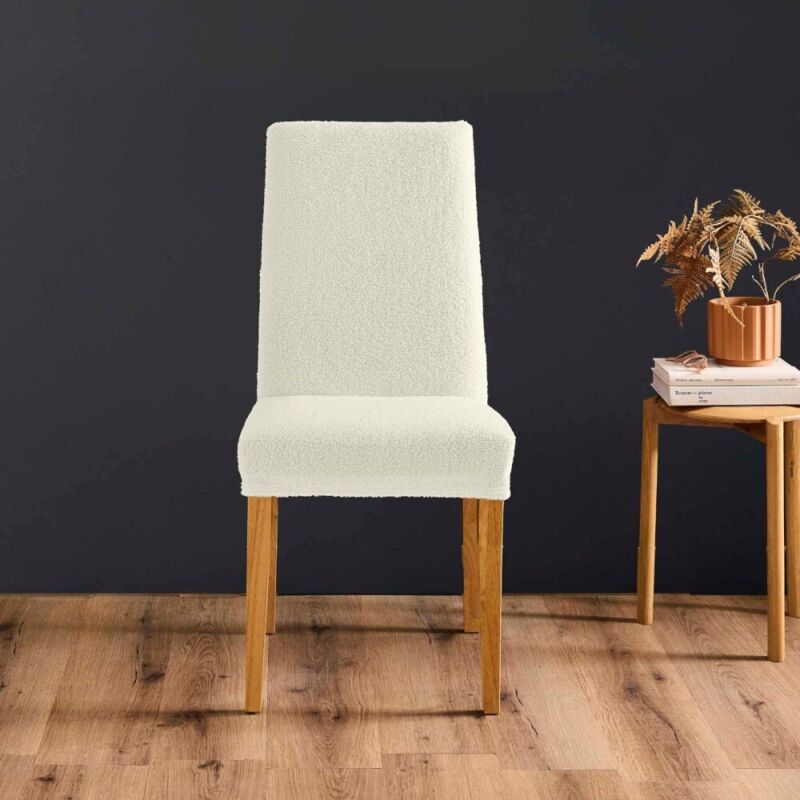 Housse de chaise extensible en bouclette coloris naturel