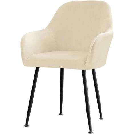 Housse de chaise extensible en velours beige – Protection contre saleté et rayures – Pour chaises avec accoudoirs – Lavable en machine