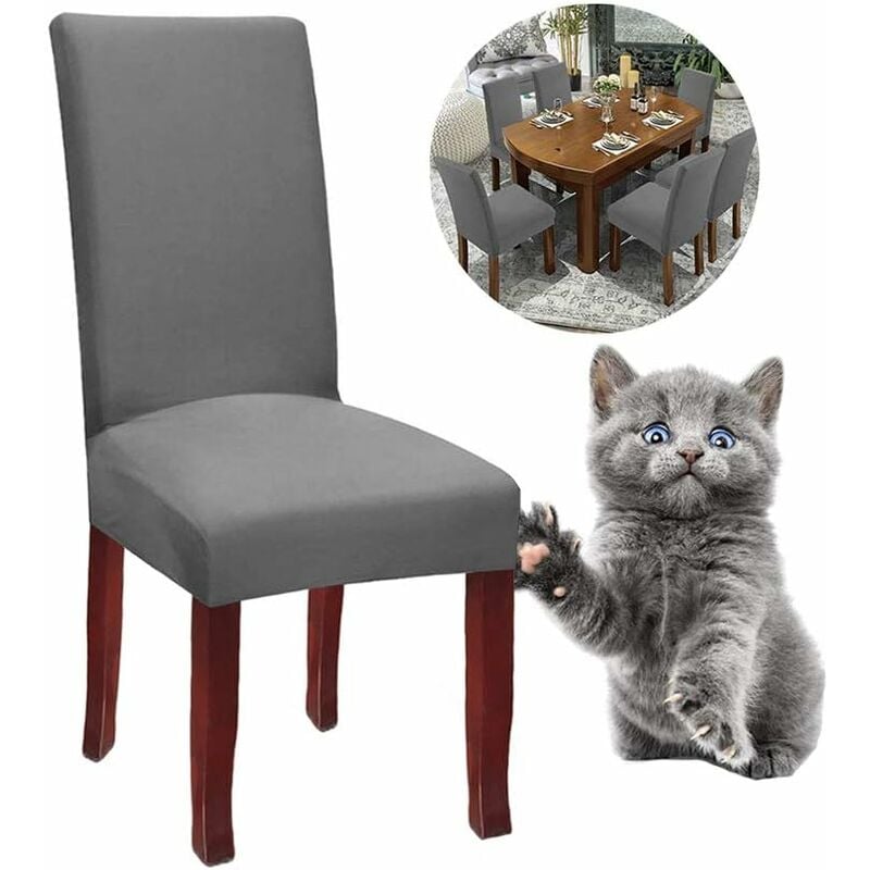 Fei Yu - Housse de Chaise Extensible Housses de Chaise Haut Dossier Elastiques Housse de Protection pour Salle à Manger Hôtel (Gris, 4 pièces)