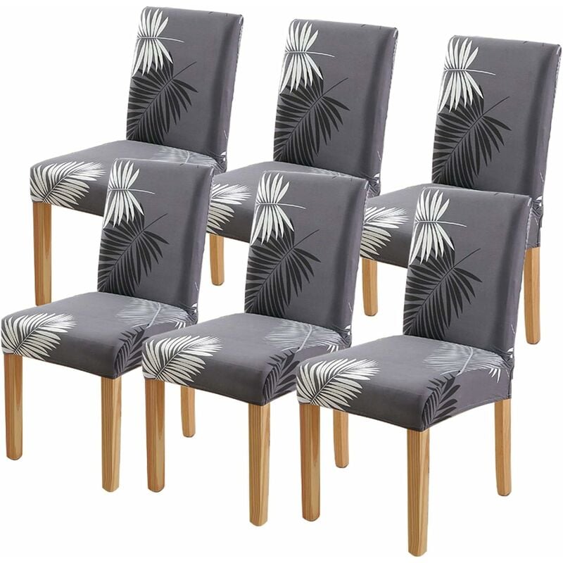 Longziming - 6Pcs Housse de Chaise Extensible pour Salle à Manger Protection de Chaise Imprimée Maison Hôtel Mariage Réunion (Gris)