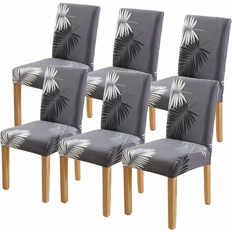 Housse de Chaise Extensible pour Salle à Manger Protection de Chaise Imprimée Maison Hôtel Mariage Réunion (Noir/Gris, 6)