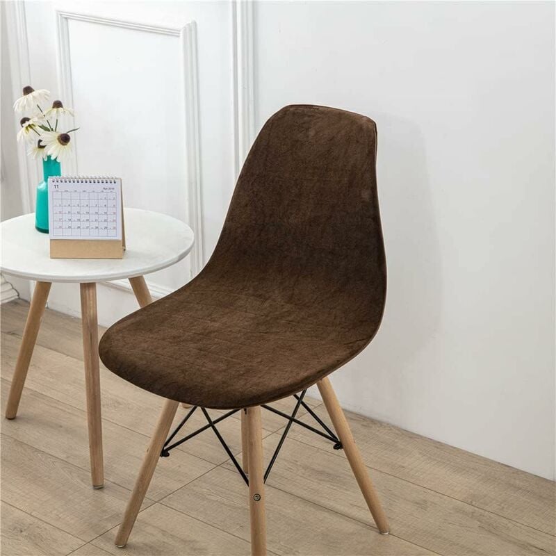 Jusch - Housse de Chaise, Housse Chaise de Salle à Manger Couleur Unie, Couverture de Chaise sans Accoudoirs(Brun,4 Pieces)